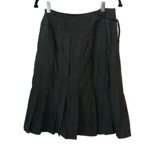 Club Monaco Skirt Women Sz 2 Wrap Pleated Silk Pleated Black-Gray Whimsy A-line